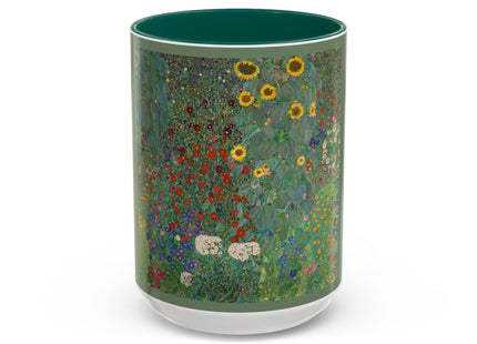 Farm Garden with Sunflowers by Gustav Klimt Colorful Mugs (11oz, 15oz)