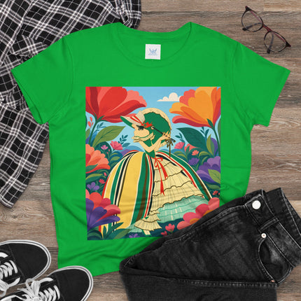 🌺🎀 The Girl In The Striped Garden Cotton Tee – Art Deco Floral Fashion