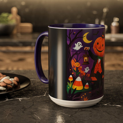 🎃🏮 The Pumpkin Gentleman's Moonlit Stroll Colorful Mug – Whimsical Halloween Charm