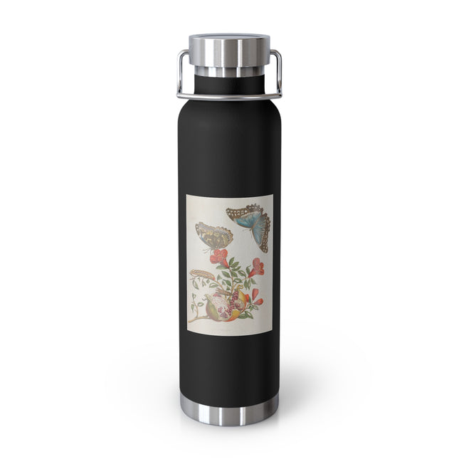 Blue Butterflies and Pomegranate by Maria Sibylla Merian Copper Vacuum Insulated Bottle, 22oz