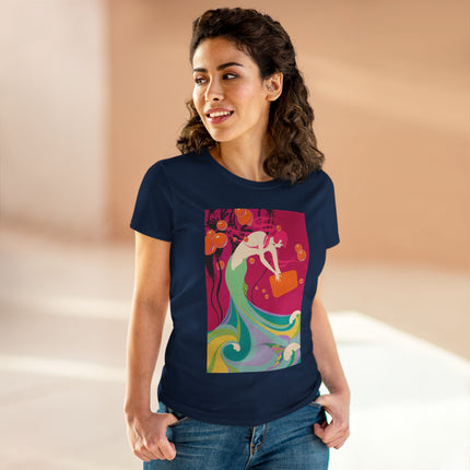 Mermaid Dive Women's Midweight Cotton Tee – Joyful Underwater Fantasy