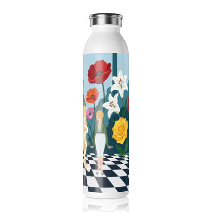 🌺👒 The Lady Of The Grand Flower Garden Slim Water Bottle – Art Deco Garden Whimsy