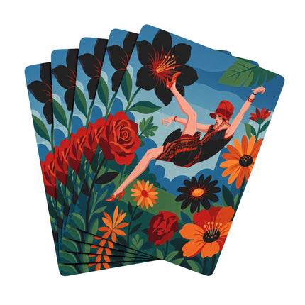 🌺✨ The Lady In The Fabulous Flowers Playing Cards – Art Deco Floral Fantasy