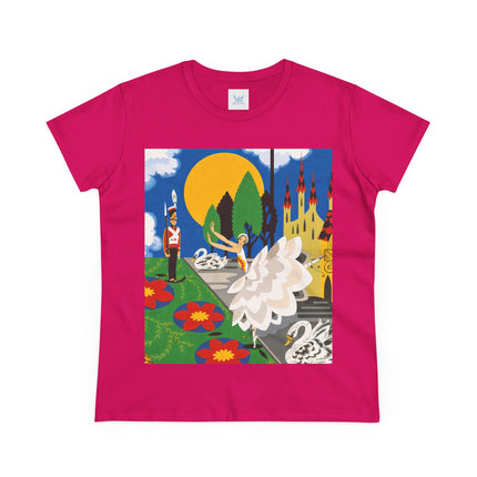 🦢🏰 The Enchanted Swan Ballet Cotton Tee – Art Deco Fairytale Whimsy