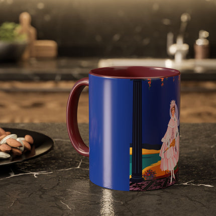 The Moonlit Promenade Colorful Mug (11oz, 15oz) – Blush Elegance, Coastal Romance & Art Deco Style