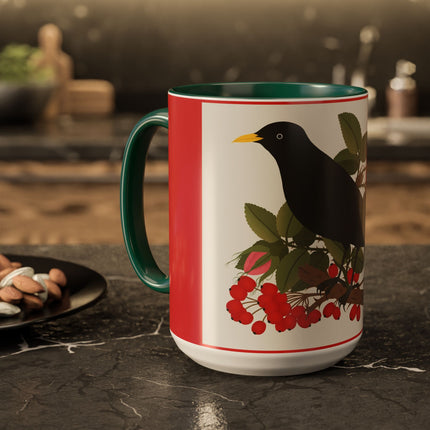 Blackbird & Rose Colorful Mugs – Timeless Elegance & Nature's Harmony