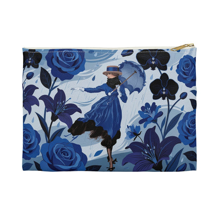 ☔💙 The Blue Rain Promenade Accessory Pouch – Art Deco Floral Fashion