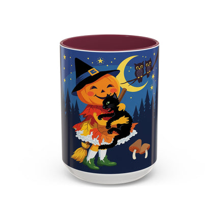 🎃🐈‍⬛ The Little Pumpkin Witch And Her Black Cat Colorful Mug – Whimsical Halloween Charm