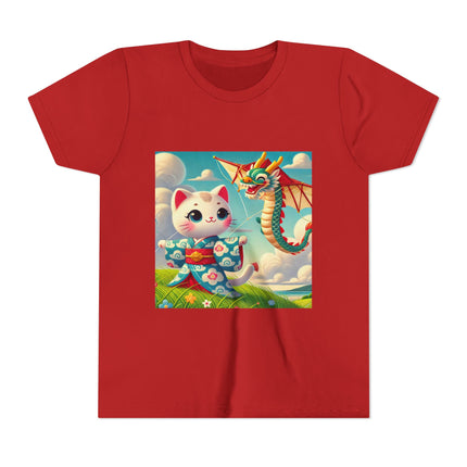 Geisha Kitten and the Dragon Kite Youth Short Sleeve Tee