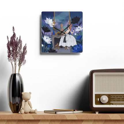 🕯️🌙 The Lady Of The Midnight Mirror Acrylic Wall Clock – Art Deco Floral Elegance