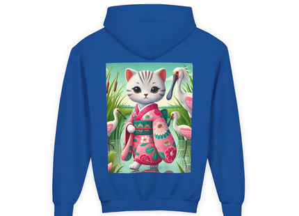 Geisha Kitten Strolls Among the Spoonbills Youth Heavy Blend Hooded Sweatshirt
