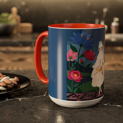 The Lady Of The Golden Parasol Colorful Mugs – Art Deco Botanical Elegance