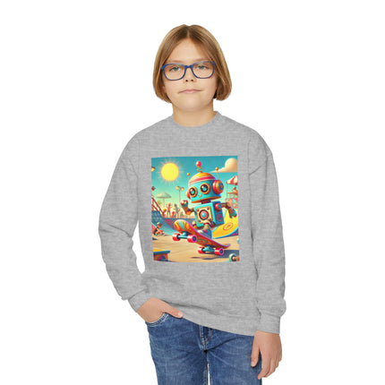 Skate Park Robot Youth Crewneck Sweatshirt – Energy, Motion & Retro-Futuristic Fun