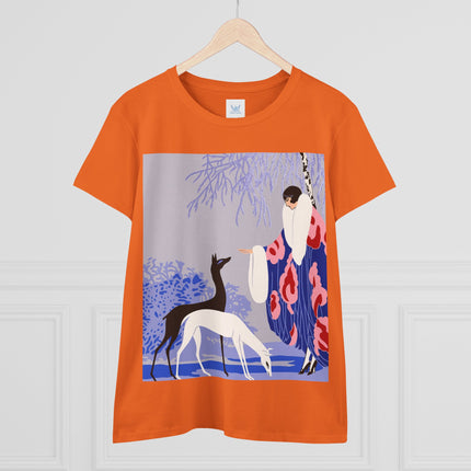 🦌🌸 The Lady Of The Graceful Deer Cotton Tee – Art Deco Garden Elegance