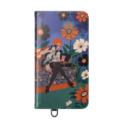 🌺🐈 The Lady Of The Midnight Garden Cat Flip Case – Art Deco Floral Fantasy