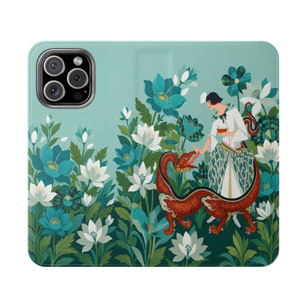 🐉🌿 The Dragon Keeper Flip Case – Art Deco Floral Fantasy
