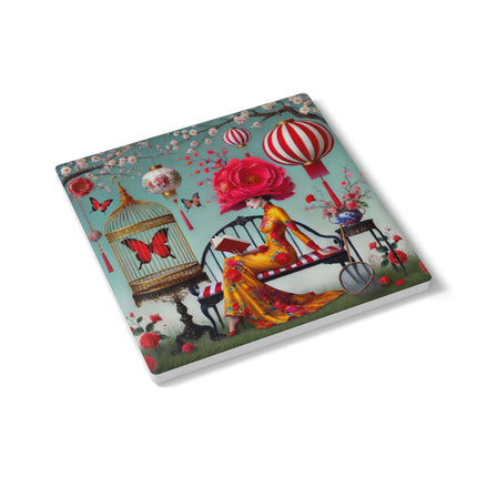 Reading In A Painted Garden Ceramic Coaster