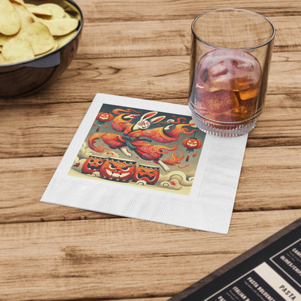 Jack-O’-Lantern Drums & The Kabuki Rabbit White Coined Napkins