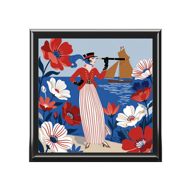 🌊🔭 The Lady Of The Seaside Lookout Jewelry Box – Art Deco Nautical Adventure