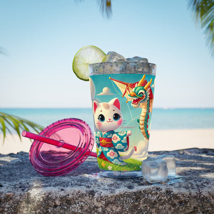 Geisha Kitten and the Dragon Kite Sunsplash Tumbler with Straw, 16oz