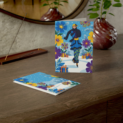 ⛸️🌸 The Lady Of The Winter Garden Greeting Card – Art Deco Holiday Whimsy