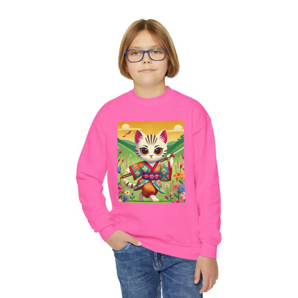 Samurai Kitten Youth Crewneck Sweatshirt – Grace, Discipline & Whimsical Strength