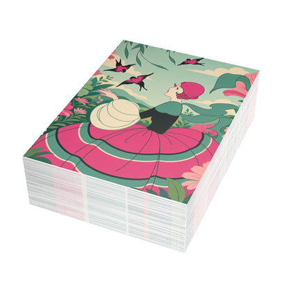 🐦🌺 The Garden Of Flying Birds Postcards With Envelopes – Art Deco Floral Whimsy