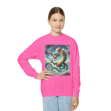 Tibetan Dragon in Battle Youth Crewneck Sweatshirt – Power, Motion & Mythic Adventure