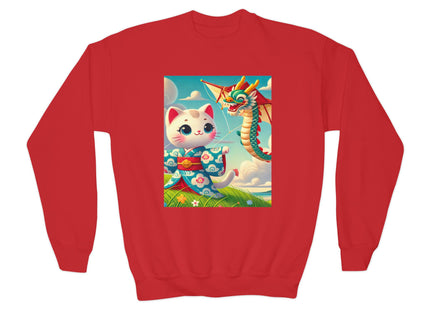 Geisha Kitten and the Dragon Kite Youth Crewneck Sweatshirt