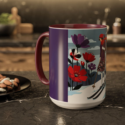 🎿❄️ The Winter Flower Skier Colorful Mug – Art Deco Alpine Fantasy