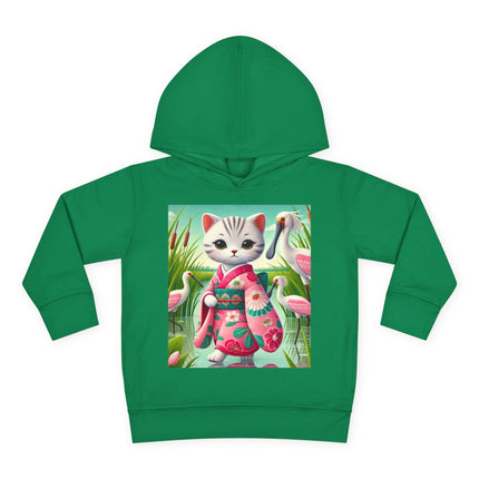 Geisha Kitten Strolls Among the Spoonbills Toddler Pullover Fleece Hoodie