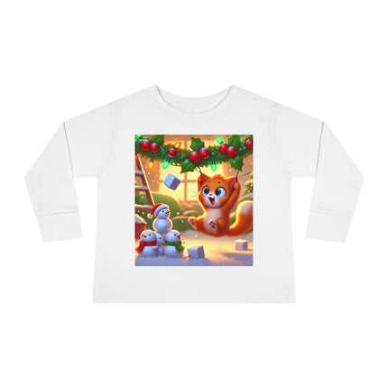 Naughty or Nice Kitten Christmas Toddler Long Sleeve Tee