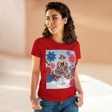 🌸❄️ The Winter Blossom Belle Cotton Tee – Art Deco Floral Fantasy