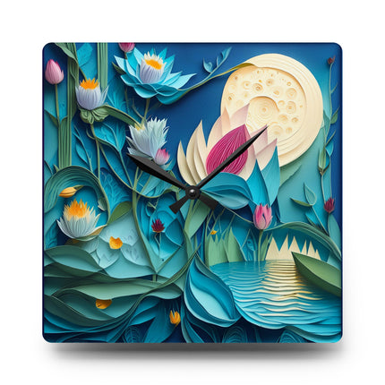 Ethereal Moonlit Lake Acrylic Wall Clock, Round and Square