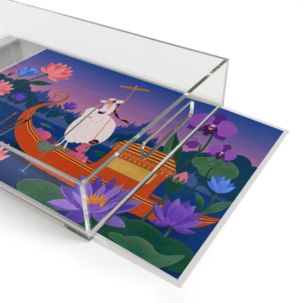 🪷🛶 The Lady Of The Lotus Lake Acrylic Serving Tray – Art Deco Garden Voyage