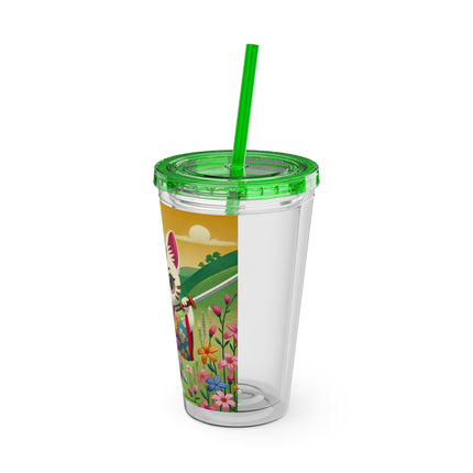 Samurai Kitten Sunsplash Tumbler with Straw, 16oz