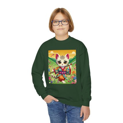 Samurai Kitten Youth Crewneck Sweatshirt – Grace, Discipline & Whimsical Strength