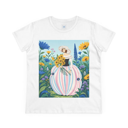 🌻🎀 The Sunflower Garden Bouquet Cotton Tee – Art Deco Floral Elegance