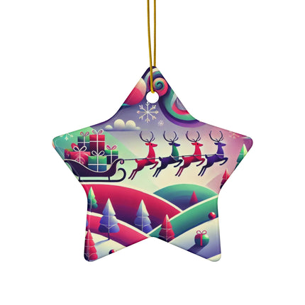 Festive Reindeer Flight Ceramic Ornament, 4 Shapes
