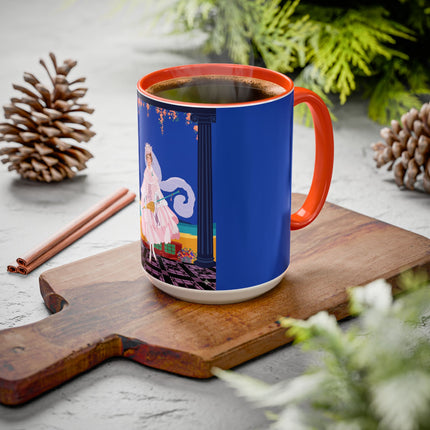 The Moonlit Promenade Colorful Mug (11oz, 15oz) – Blush Elegance, Coastal Romance & Art Deco Style