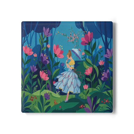 🌸☂️ A Stroll Through The Enchanted Forest Ceramic Coaster – Art Deco Floral Fantasy