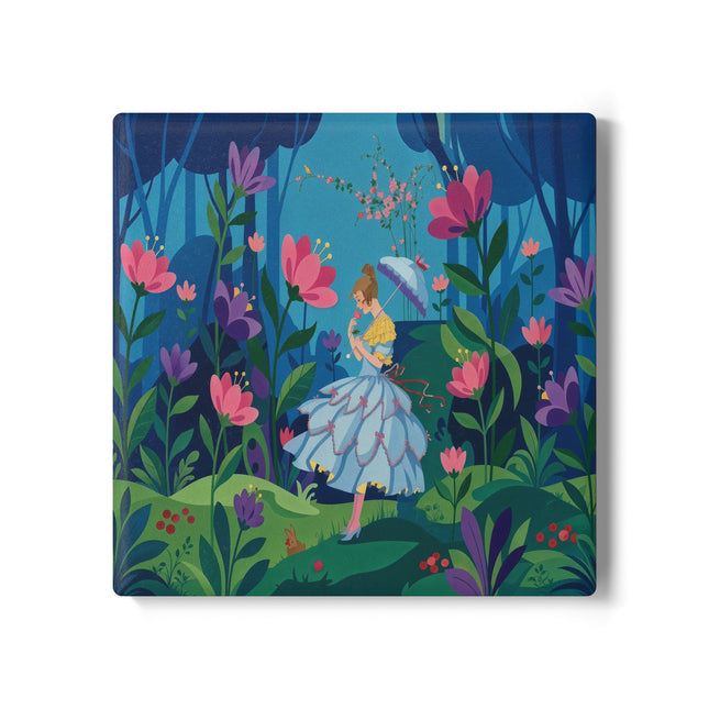 🌸☂️ A Stroll Through The Enchanted Forest Ceramic Coaster – Art Deco Floral Fantasy