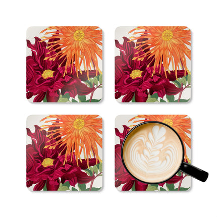 Dahlia Flower by Tanigami Kônan Corkwood Coaster Set