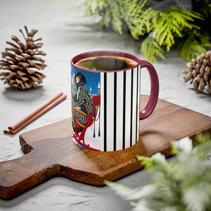 Elegant Winter Woman in Sleigh Colorful Mugs (11oz, 15oz)