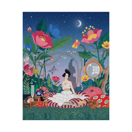 🌙🌺 The Midnight Garden Reverie Matte Vertical Poster – Art Deco Botanical Whimsy
