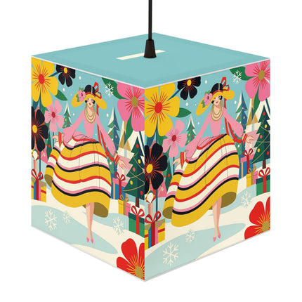 🌼🎄 The Christmas Blossom Belle Light Cube Lamp – Colorful Art Deco Holiday Fantasy