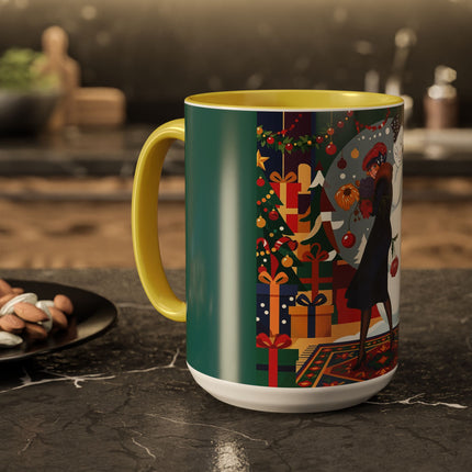 ☃️🎄 The Snowman's Christmas Companion Colorful Mug – Art Deco Holiday Fantasy