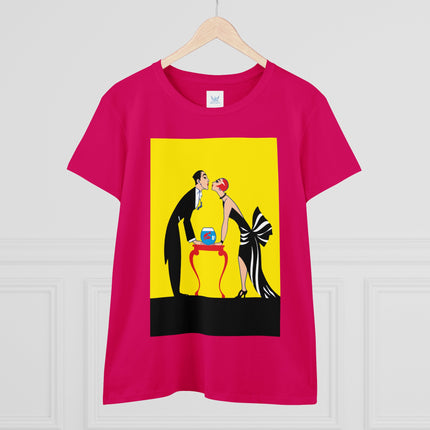 Moment of Elegance: A Passionate Embrace Amidst Golden Splendor Women's Midweight Cotton Tee