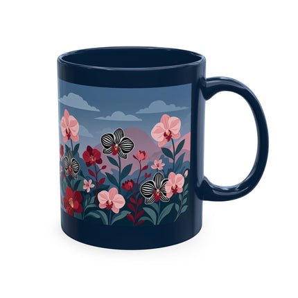 🖤🌸 The Lady Of The Striped Orchid Garden Ceramic Mug – Art Deco Fashion Elegance