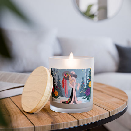 🌹🕯️ The Lady Of The Winter Rose Promenade Frosted Glass Candle – Art Deco Christmas Glamour